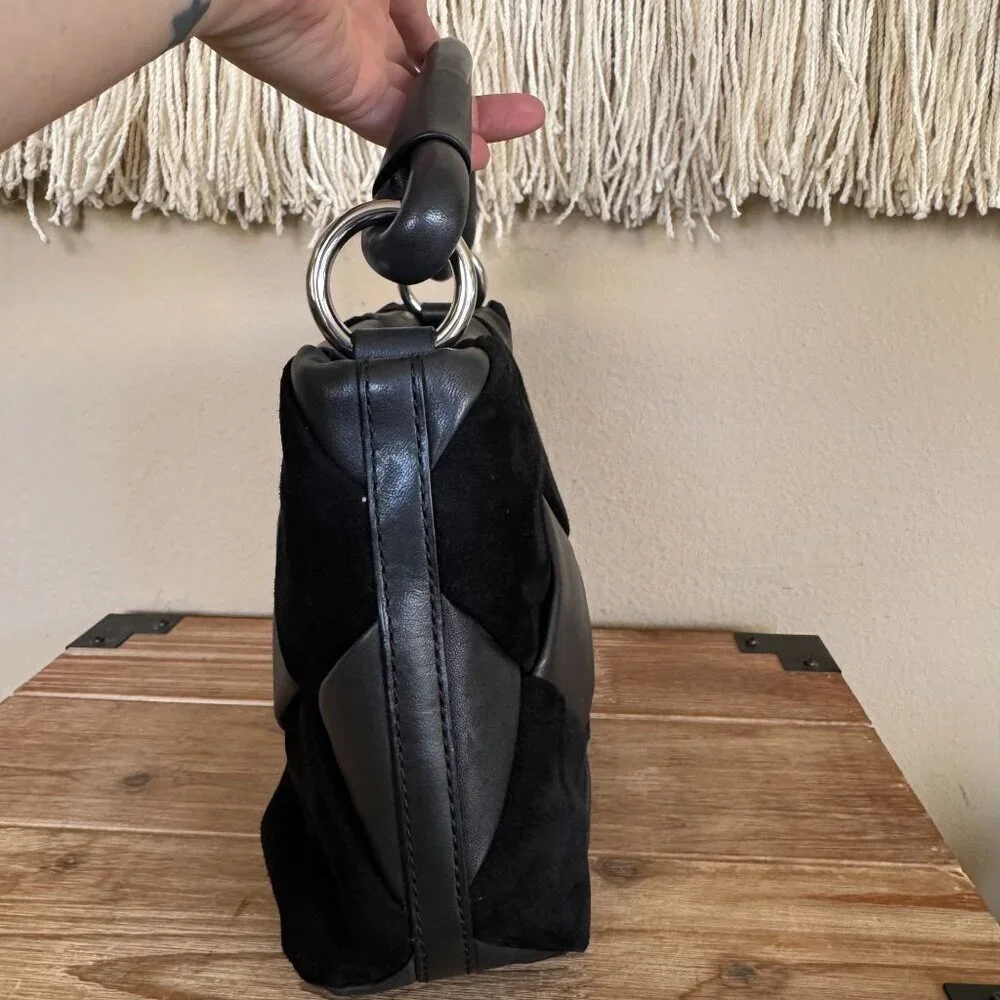 & Other Stories Black Braided Leather Suede Silver Hardware Top Handle Crossbody
